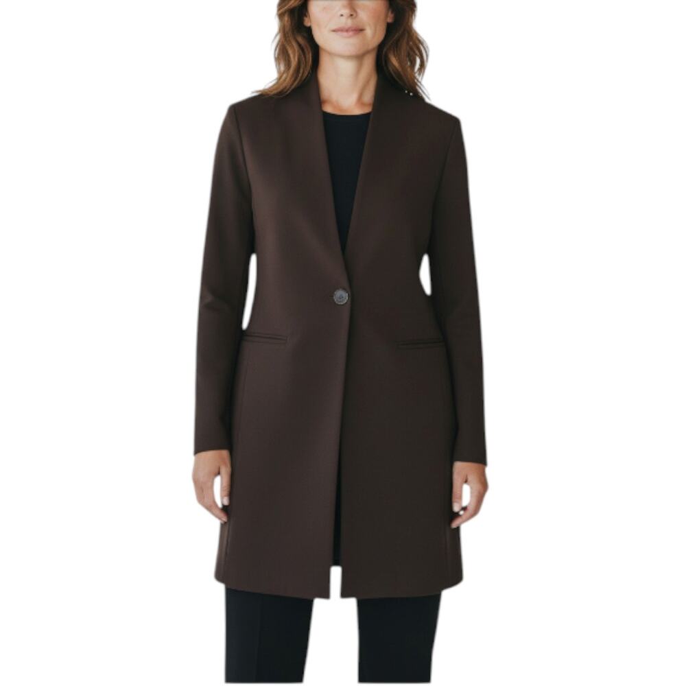 EILEEN FISHER Stretch Crepe Stand-Collar Long Jacket Sz M Classic Work Made USA